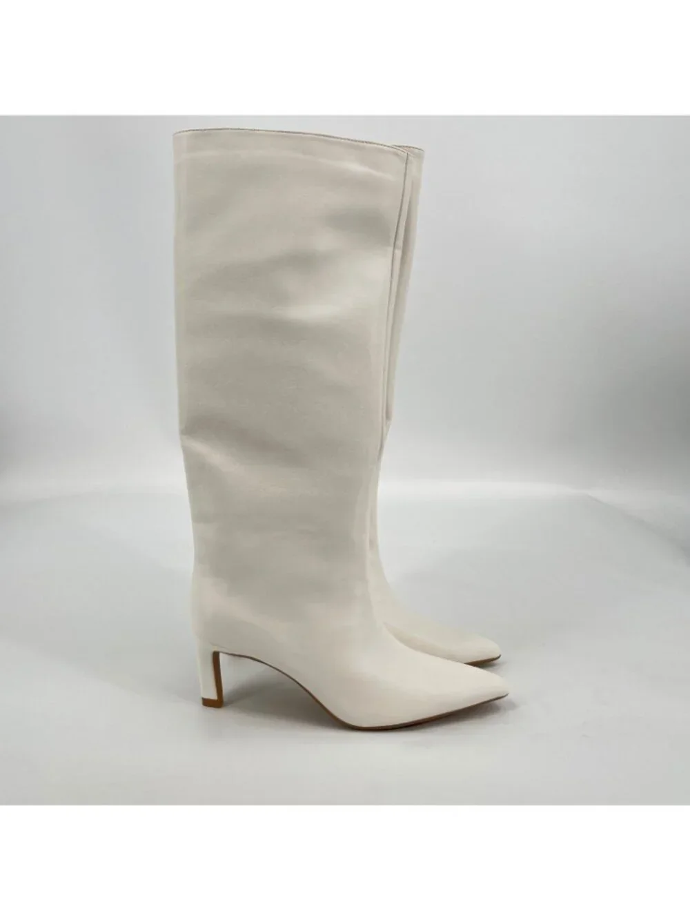 On 34th Rachelle Stovepipe Boots Bone 10M Faux Leather Pointed Toe Kitten Heel